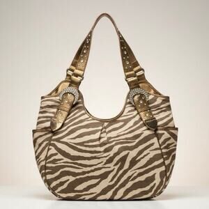 Vintage Y2K Hot in Hollywood Zebra Animal Print bling Large Tote Shoulder Bag